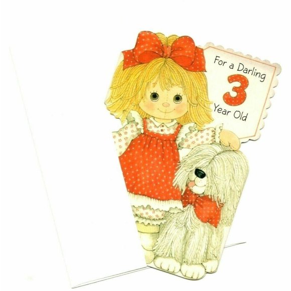 3rd Happy Birthday Vintage Girls Greeting Card Doll W/Dog 1977 Unused Ambassador - Picture 3 of 4